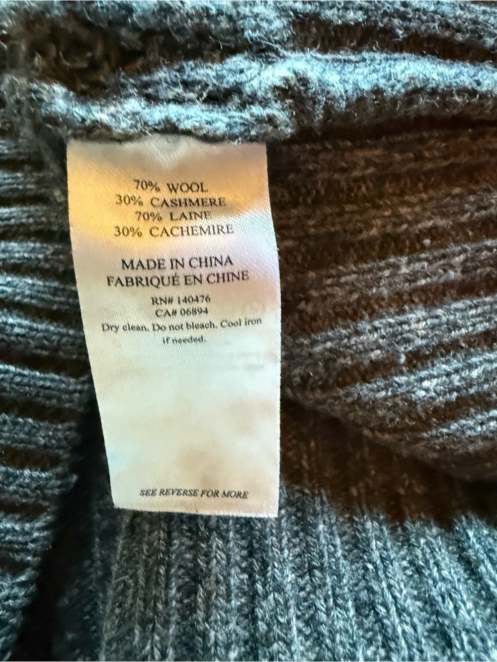 Men's Wool & Cashmere Blend Waffle Knit Henley Sweater - Large - Picture 4 of 7